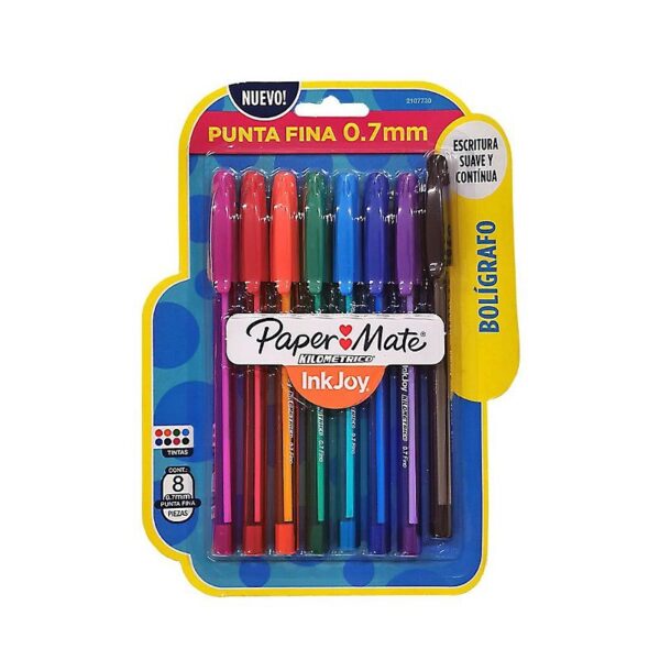 Caneta Kilométrica 100 Colorida 0.7 mm - PAPER MATE - BLISTER 8 UND