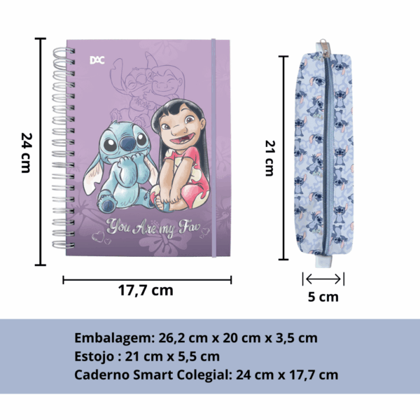 Kit Presenteável Caderno Colegial + Estojo Stitch - DAC