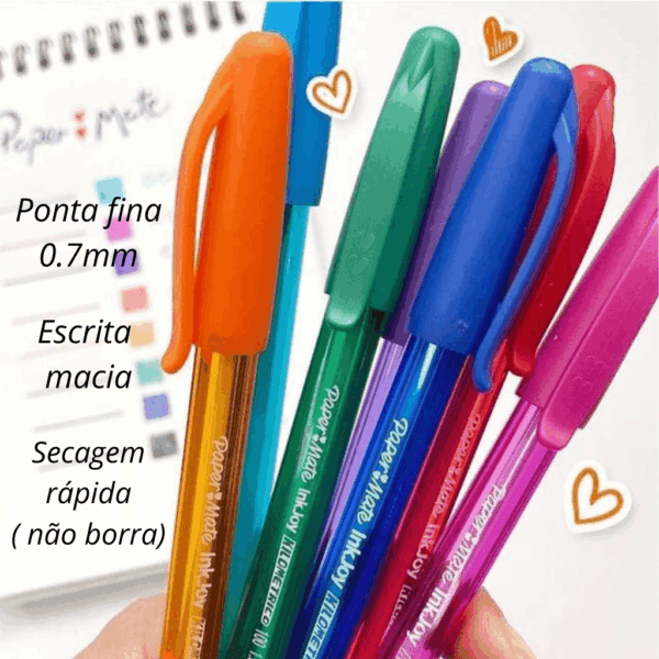 Caneta Kilométrica 100 0.7 mm Ponta Fina Colorida - PAPER MATE - BLISTER 10 UND