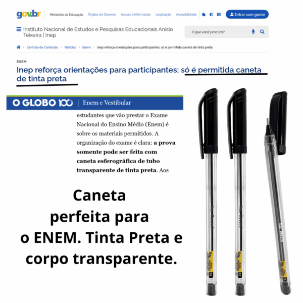 Kit Caneta Esferográfica Transparente PRETA 1.0 mm Record - ROKE - BLISTER 3 UND