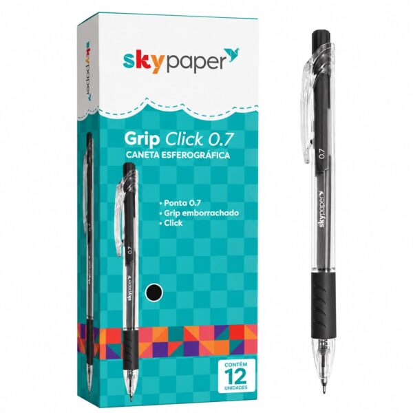 Caneta Click Esferográfica 0.7mm PRETA - SKYPAPER - CX 12 UND