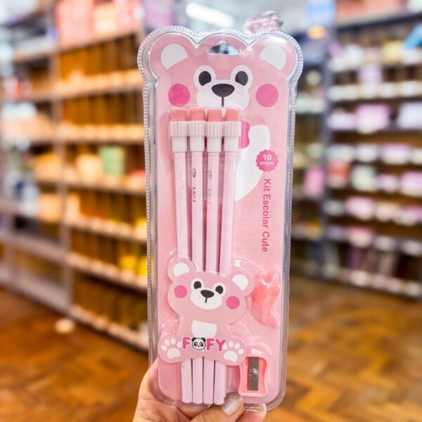 Kit Escolar Ursinho Rosa Cute 10 Peças - FOFY - BLISTER