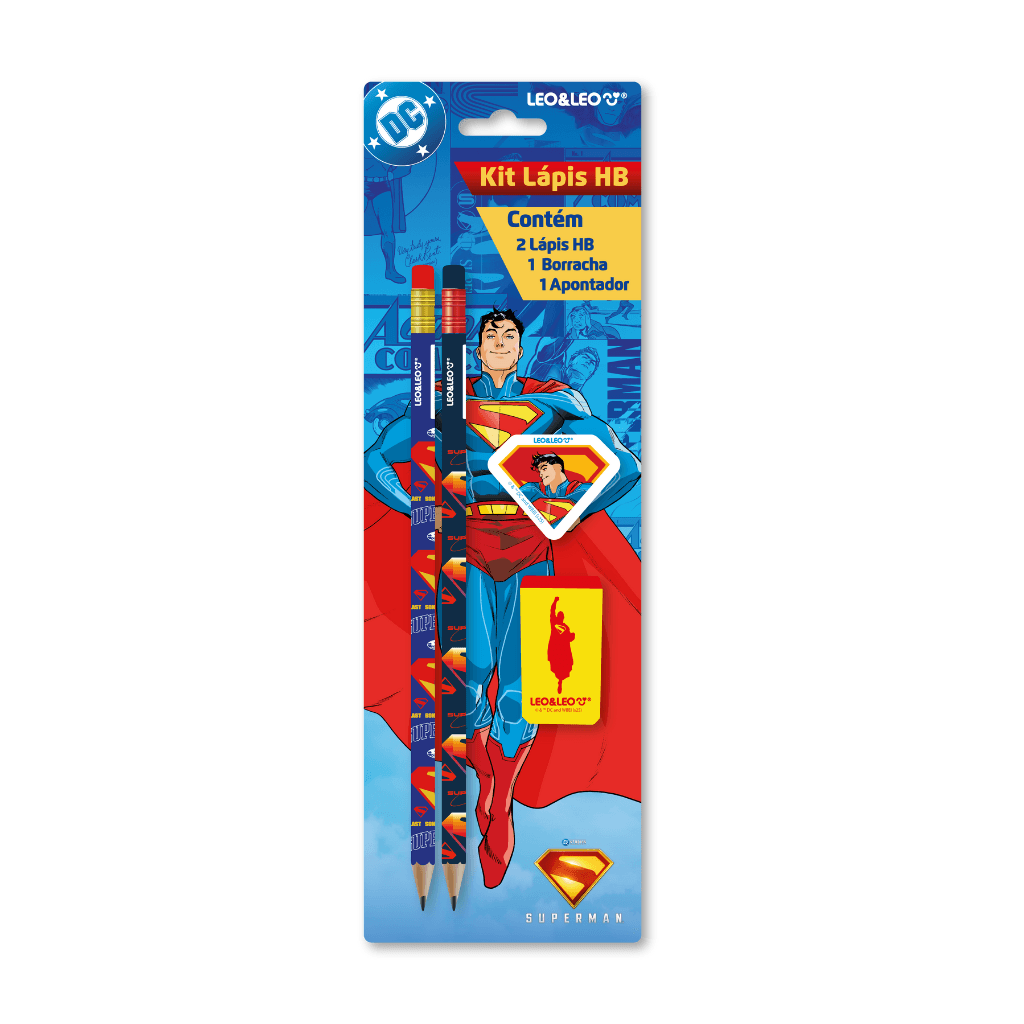 Kit Escolar Superman 4 Peças - LEO e LEO - BLISTER