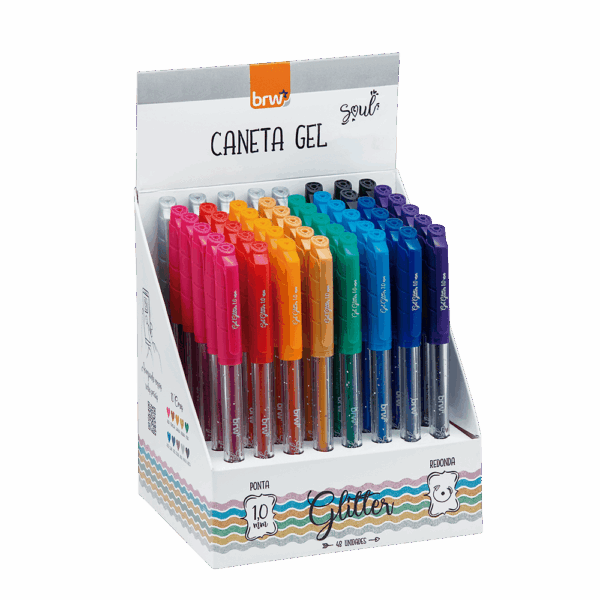 Caneta Esferográfica Gel Glitter 1.0mm BRW - DISPLAY 48 UND