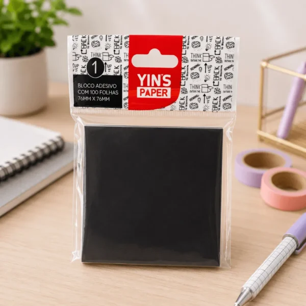 Bloco de Notas Adesivas Preto 76x76mm c/100 Fls – YINS PAPER – UND