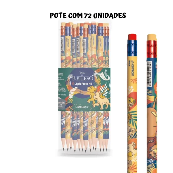 Lápis Grafite HB c/ Borracha Rei leão Leo e Leo