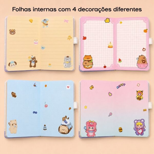 Caderno LUXO c/ Fechamento Ursinhos Doces 12,2x16,9cm - IMPORTADO - UND