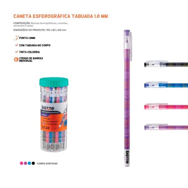 Caneta Esferográfica Tabuada 1.0mm - TRIS BAZZE - POTE 24 UND