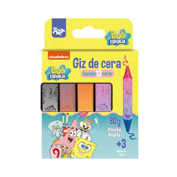 Giz de Cera Ponta Dupla 12 Cores Bob Esponja - DAC