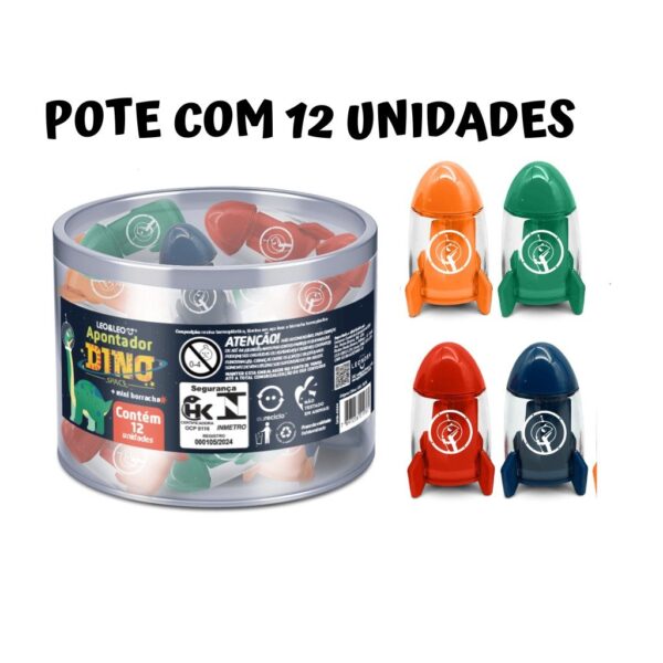 Apontador Foguete c/ depósito Dino Space Leo e Leo
