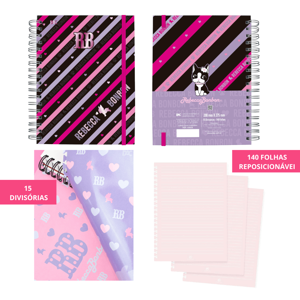 Caderno Smart Universitário 15 Divisórias Rebecca Bonbon 140 fls - DAC