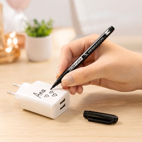 Caneta Marcador Permanente Slim Preto - YINS PAPER - CX 12 UND