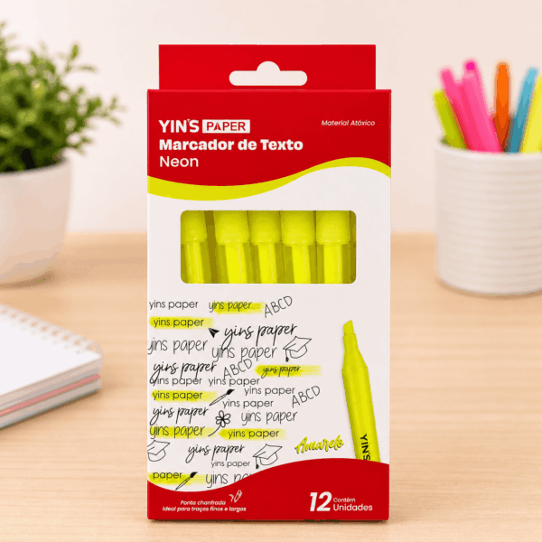 Marca Texto Neon Amarelo  – YINS PAPER – CX 12 UND