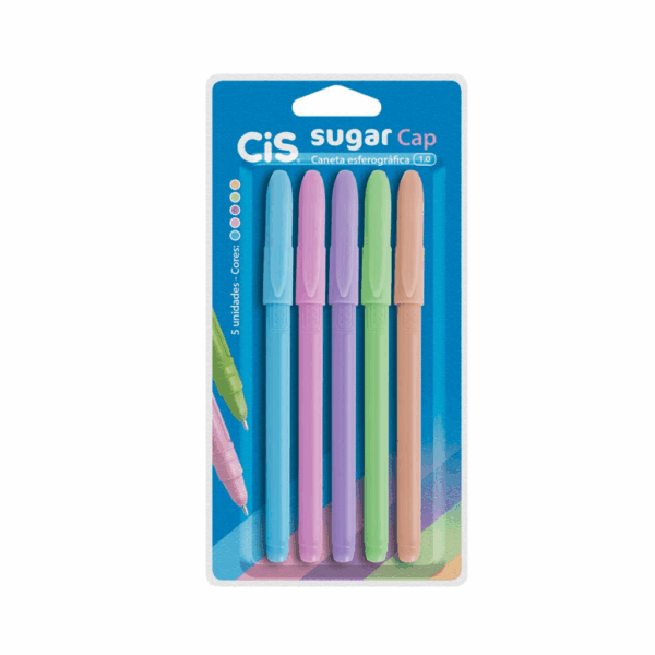Caneta Esferográfica Sugar Cap 1.0mm 5 und - CIS - BLISTER