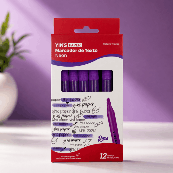 Marca Texto Neon Roxo – YINS PAPER – CX 12 UND