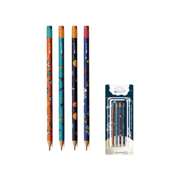 Kit 4 Lápis Grafite HB c/ Borracha Astronauta - SKYPAPER - BLISTER