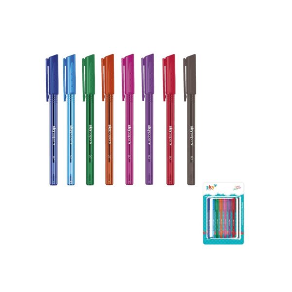 Kit Caneta Esferográfica 0.7mm COLOR c/ 8 Cores - SKYPAPER - BLISTER