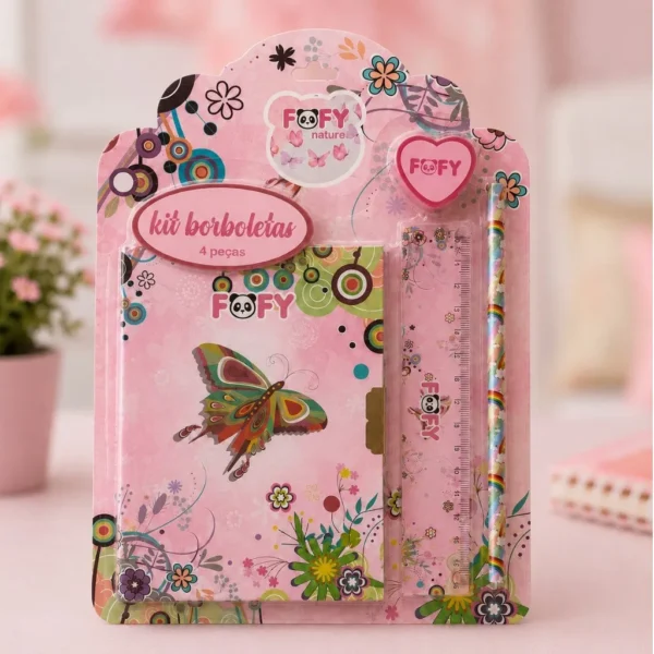 Kit Borboletas ROSA 4 Peças - FOFY - BLISTER