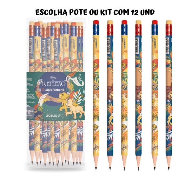 Lápis Grafite HB c/ Borracha Rei leão Leo e Leo
