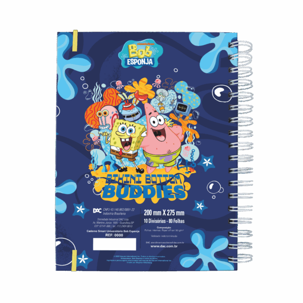 Caderno Smart Universitário 10 Divisórias Bob Esponja Azul 80 fls - DAC