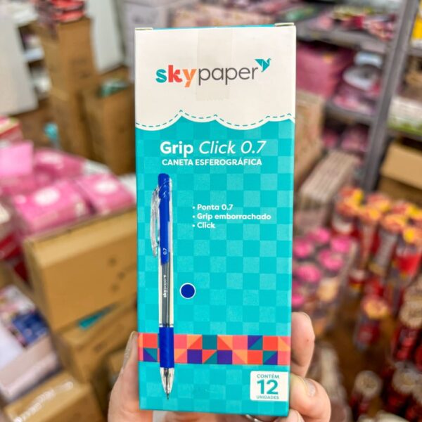 Caneta Click Esferográfica 0.7mm AZUL - SKYPAPER - CX 12 UND
