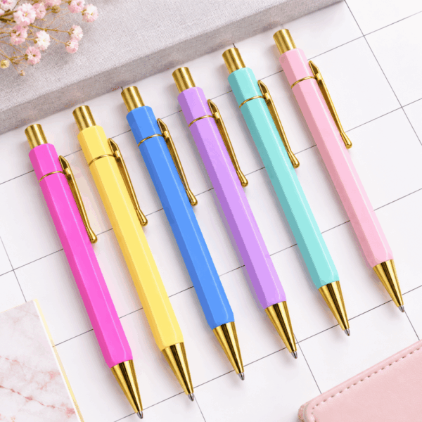 Caneta Esferográfica Retrátil Pastel Dourada  - IMPORTADO - PACOTE 6 UND