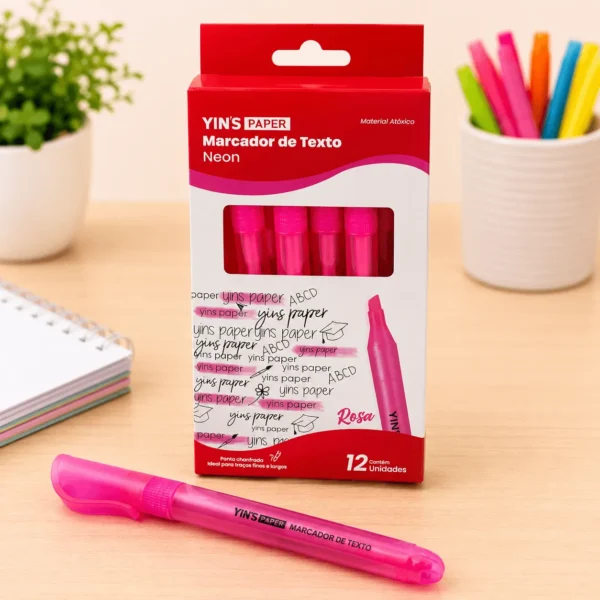 Marca Texto Neon Rosa – YINS PAPER – CX 12 UND