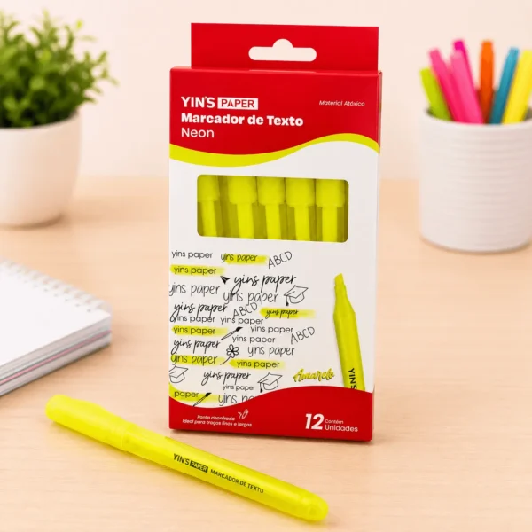 Marca Texto Neon Amarelo  – YINS PAPER – CX 12 UND