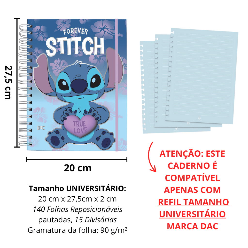 Caderno Smart Universitário 15 Divisórias Stitch 140 fls - DAC