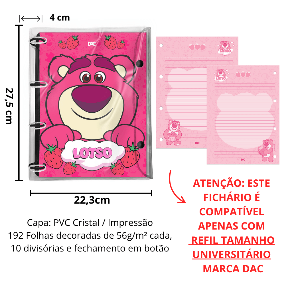 Fichário Universitário PVC Cristal Lotso DAC