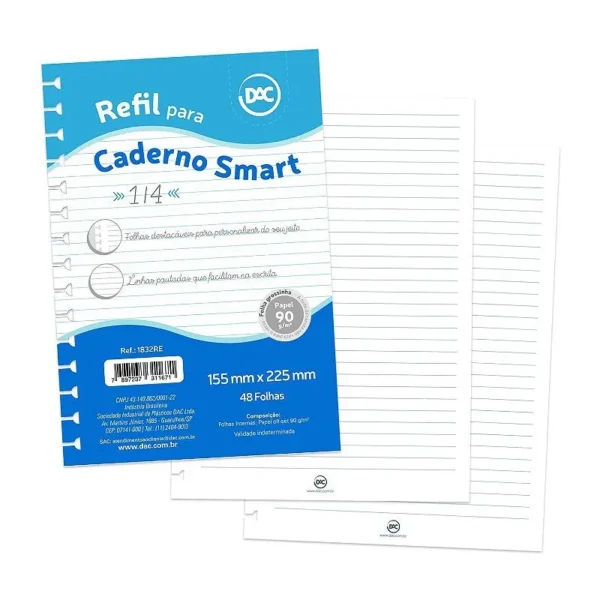 Refil Folhas Reposicionável Caderno Smart Colegial BRANCO - DAC