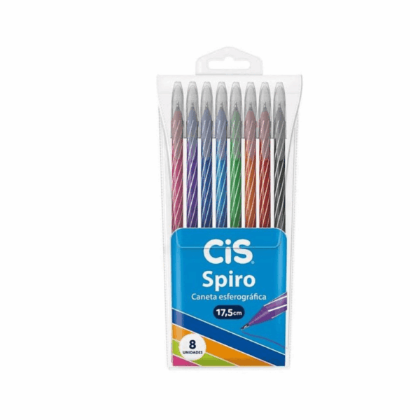 Caneta Esferográfica 0.7mm Spiro 8 Cores - CIS - BLISTER