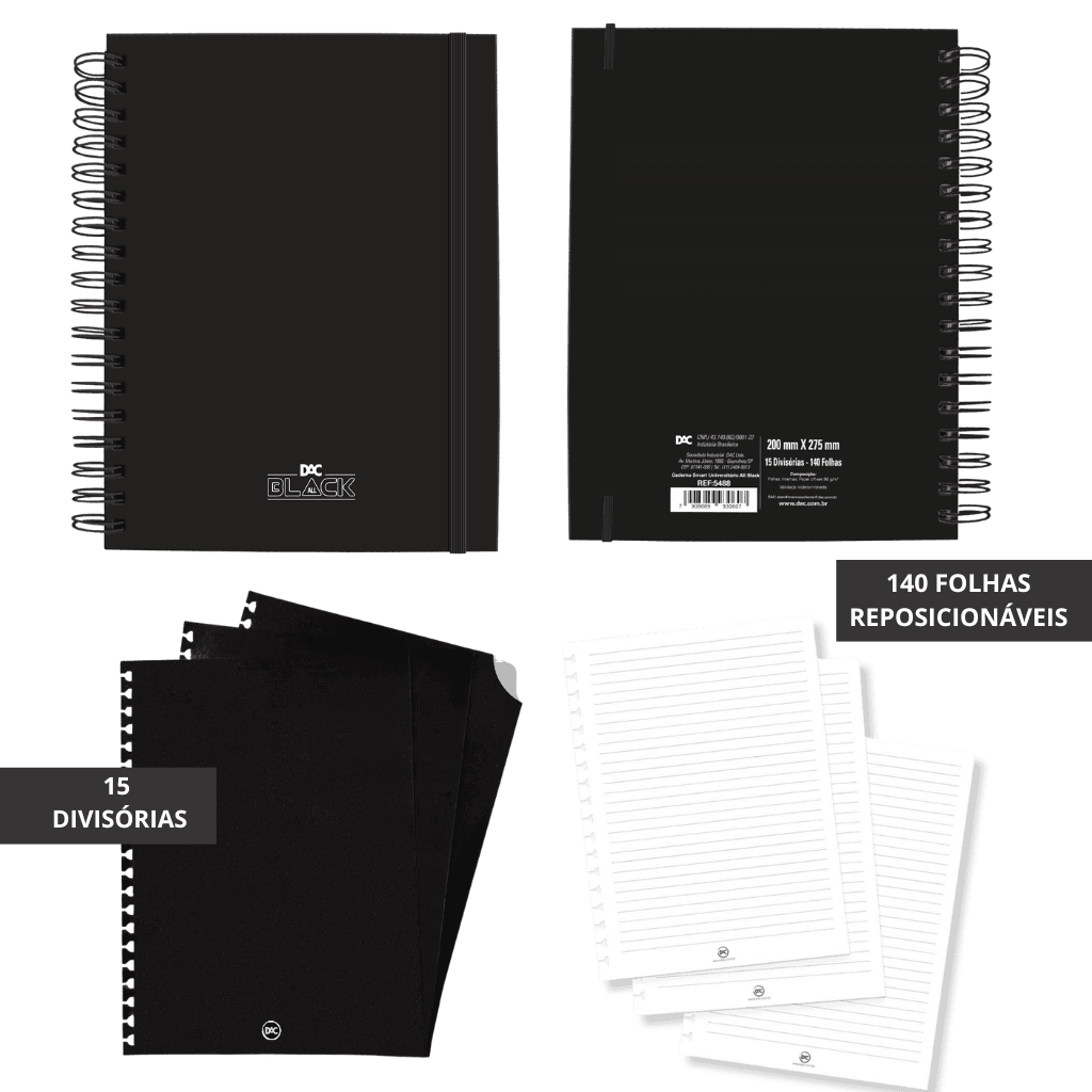 Caderno Smart Universitário 15 Divisórias All Black 140 fls - DAC