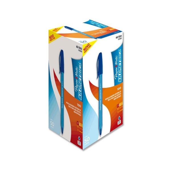 Caneta Kilométrica 100 Ponta Fina 0.7mm AZUL - PAPER MATE - CX 50 UND