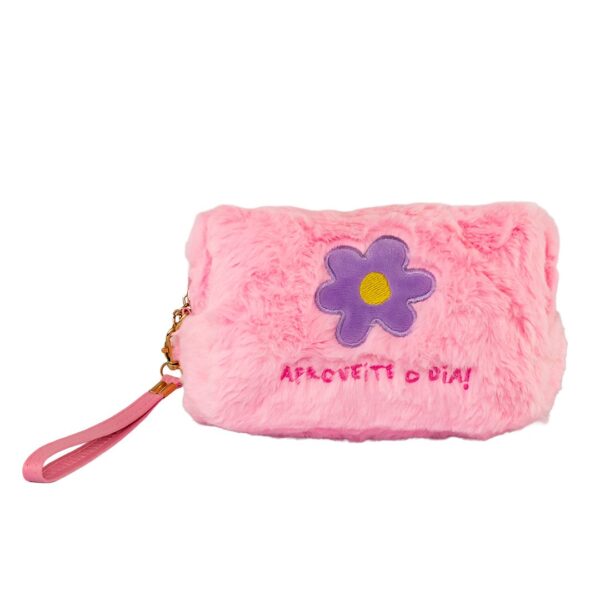 Estojo Necessaire Pelúcia ROSA 20x13x10cm - FLORIE - UND