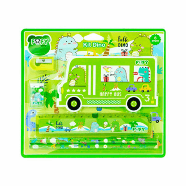 Kit Escolar Dino 6 Peças - FOFY - BLISTER
