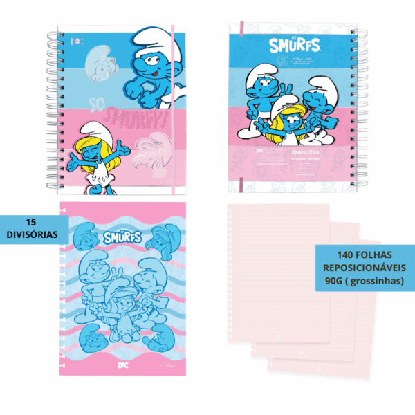 Caderno Smart Universitário 15 Divisórias Smurfs 140 fls - DAC