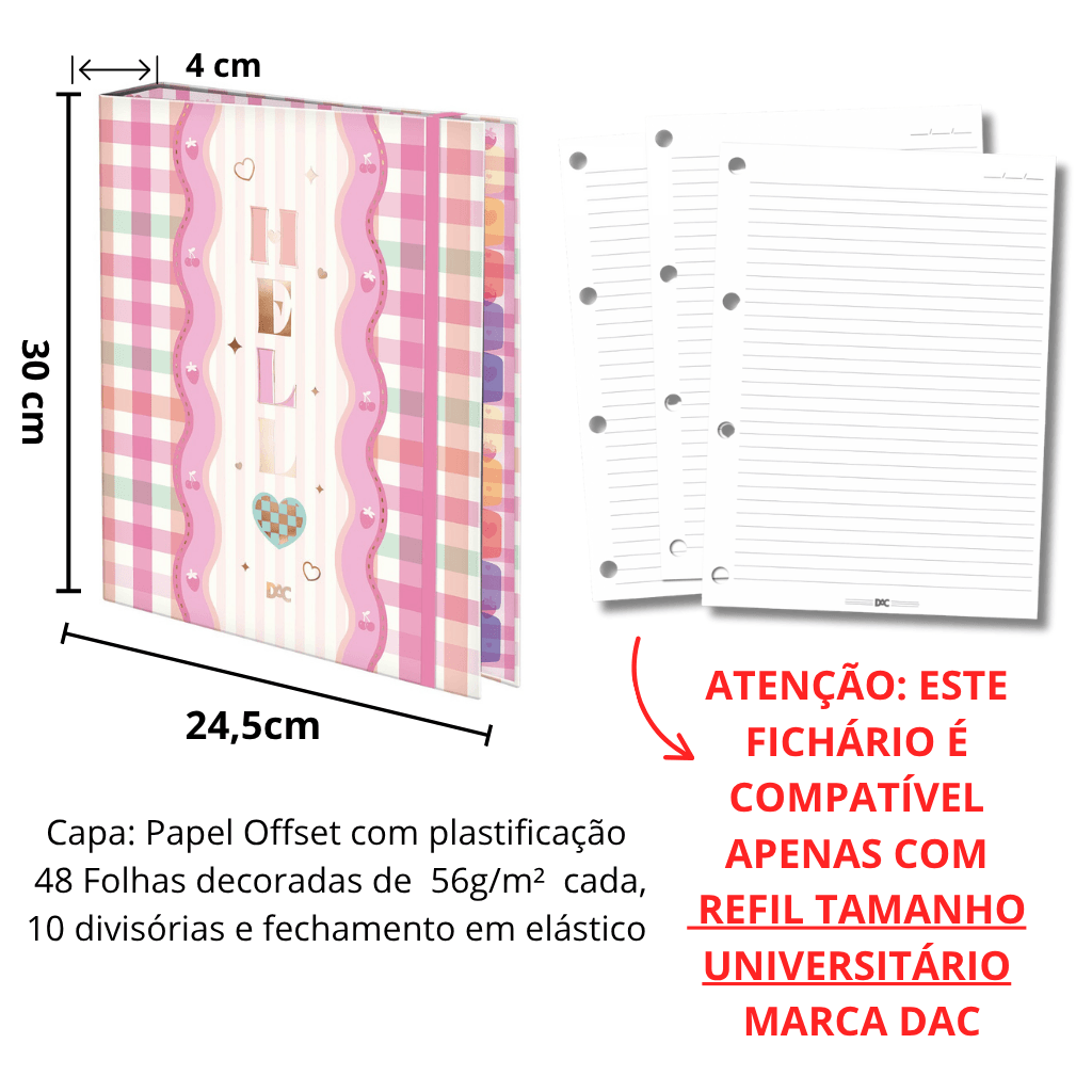 Fichário Universitário com Elástico Hello - DAC