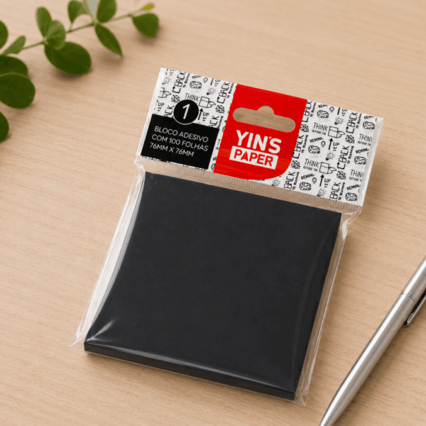 Bloco de Notas Adesivas Preto 76x76mm c/100 Fls – YINS PAPER – UND
