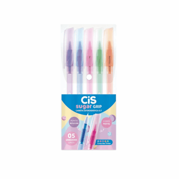 Caneta Esferográfica Sugar Grip 0.7mm 5 Cores - CIS - BLISTER