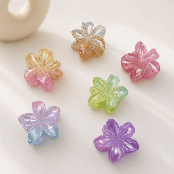 Presilha Piranha Flor TRANSPARENTE COLORFUL 6 cm - IMPORTADO - PACOTE 6 UND