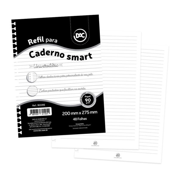 Refil de Folhas Reposicionável para Caderno Smart Universitário Branco - DAC