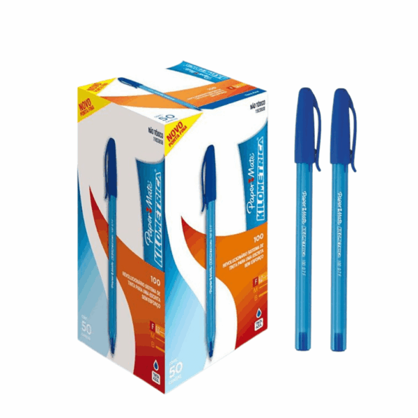 Caneta Kilométrica 100 Ponta Fina 0.7mm AZUL - PAPER MATE - CX 50 UND