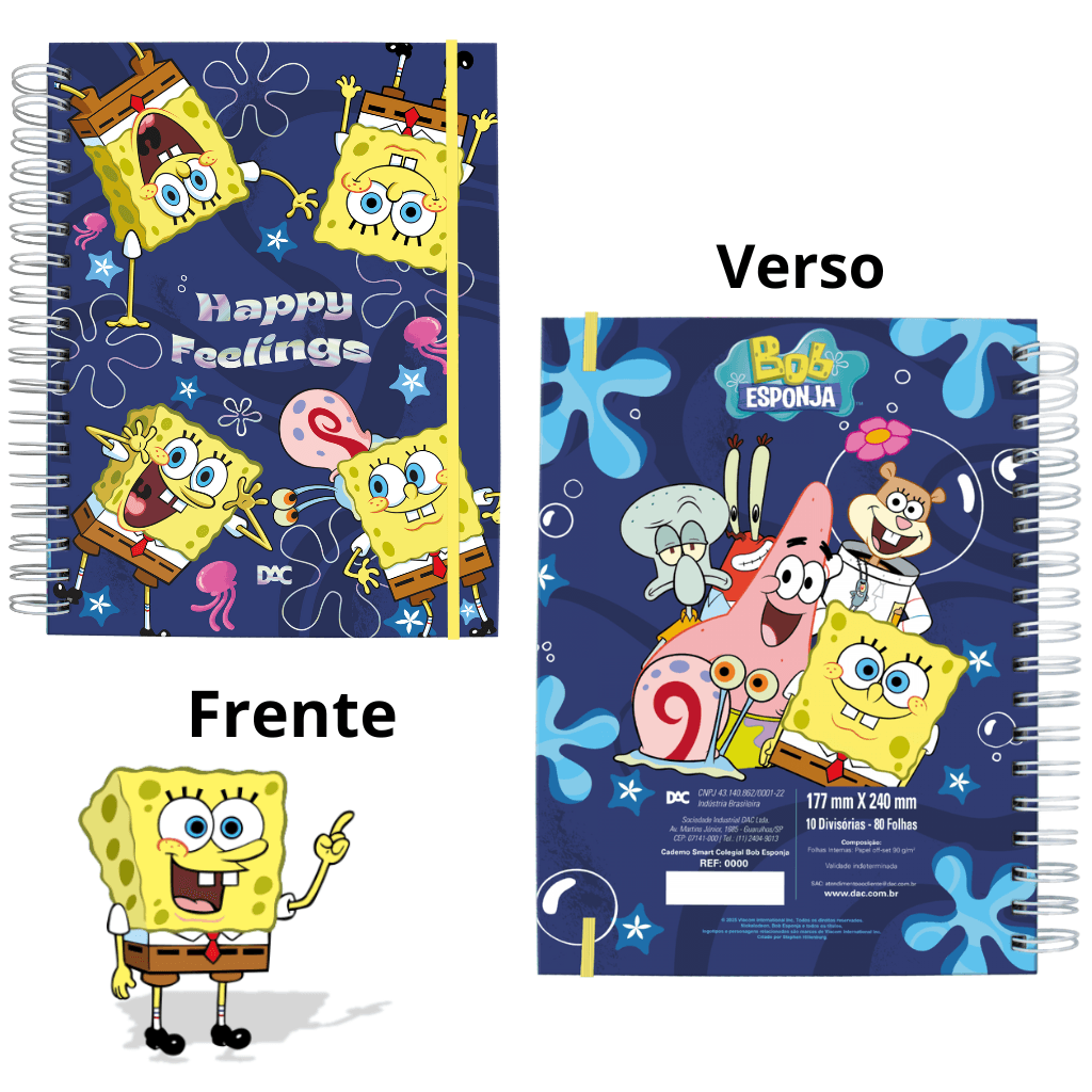 Caderno Smart Colegial Bob Esponja Azul 80 fls - DAC