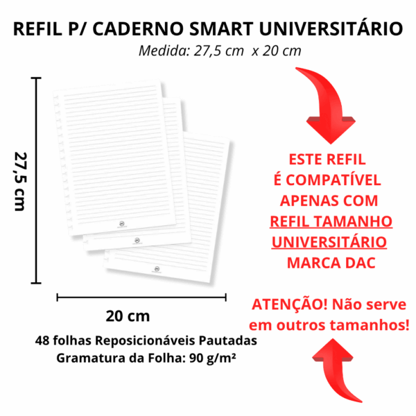 Refil de Folhas Reposicionável para Caderno Smart Universitário Branco - DAC