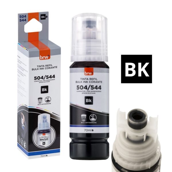 Refil de Tinta Impressora Corante 544 PRETO p/ Epson 70 ml - BRW - CX 1 UND