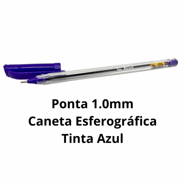 Caneta Esferográfica Transparente AZUL 1.0 mm Record - ROKE - BLISTER 3 UND