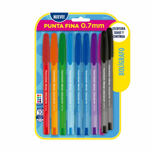 Caneta Kilométrica 100 0.7 mm Ponta Fina Colorida - PAPER MATE - BLISTER 10 UND