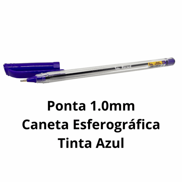 Caneta Esferográfica Transparente AZUL 1.0 mm Record - ROKE - CX 50 UND