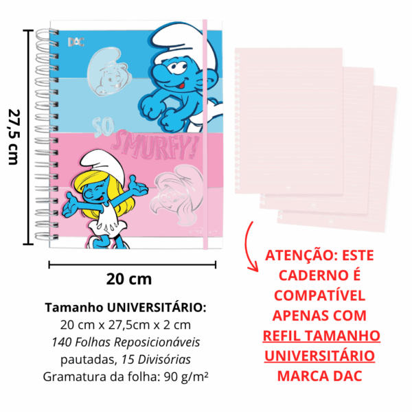 Caderno Smart Universitário 15 Divisórias Smurfs 140 fls - DAC